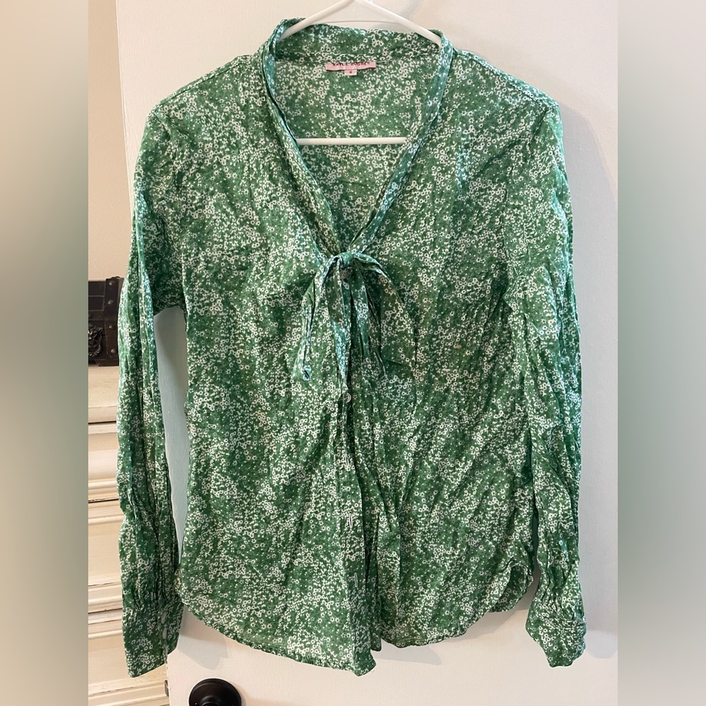 Kayce Hughes button up, tie neck.